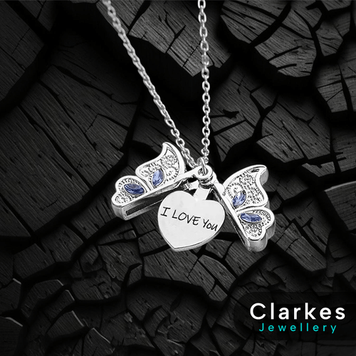 925 Silver Butterfly Necklace for Ladies Girls "I Love You" Engraved Gift