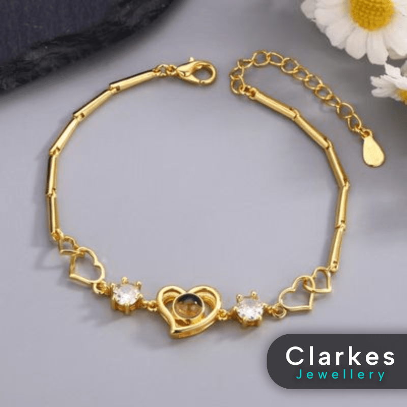 18ct Gold Adjustable Love Heart Bangle Bracelet 17+5cm