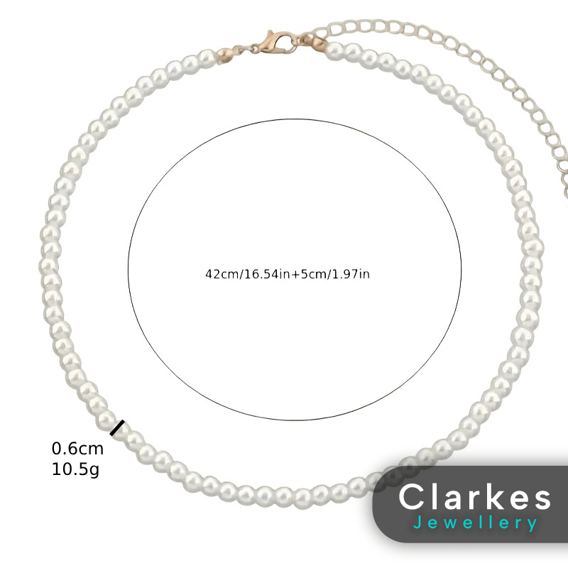 Simplistic Ladies White Pearl Necklace 16.5" - Image 3