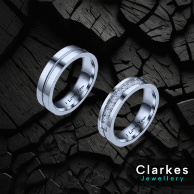 His & Hers Titanium Wedding Band Rings “I Love You” Engraved Band Rings