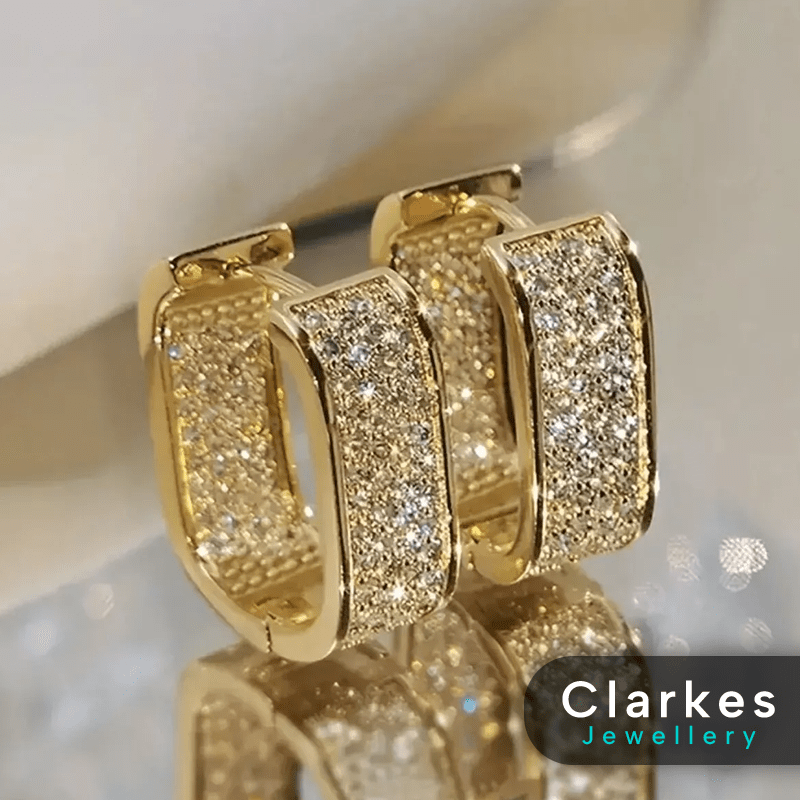 Ladies U Shape Earrings 18ct Gold Filled Cubic Zirconias Stone Earrings