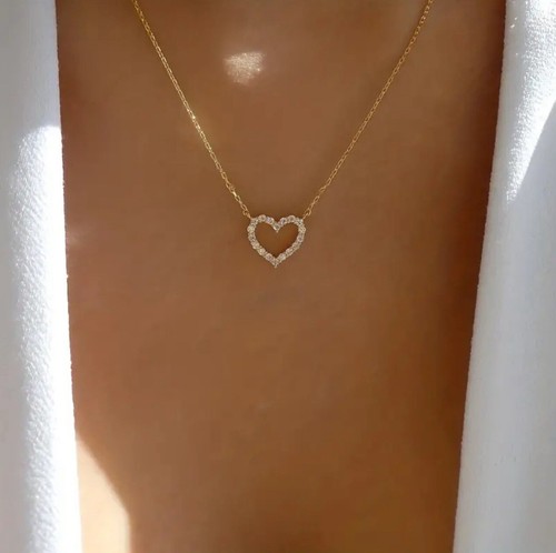 9ct Gold Filled Ladies Malachite Heart Pendant Necklace Chain 45-50cm - Image 2
