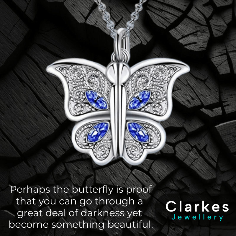 Timeless Opening Butterfly Pendant Necklace - ” I Love You Engraving “ - Image 2