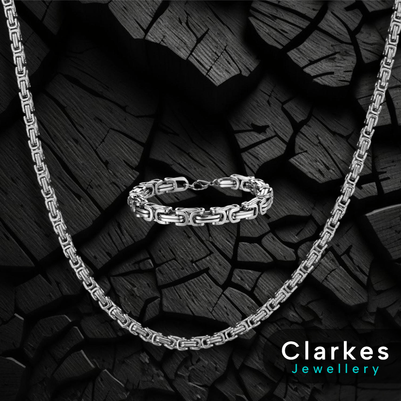 Durable Stainless Steel Box Byzantine Chain 24" + 9" Bracelet Set