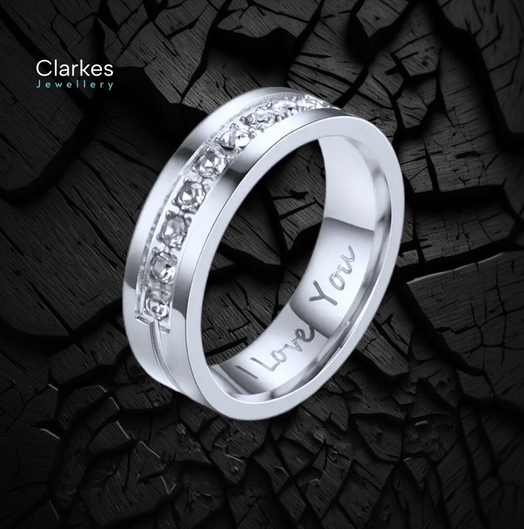 His & Hers Titanium Wedding Band Rings “I Love You” Engraved Band Rings - Image 3