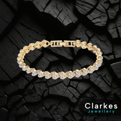 Ladies Gold Heart Linked Cubic Zirconia Bracelet