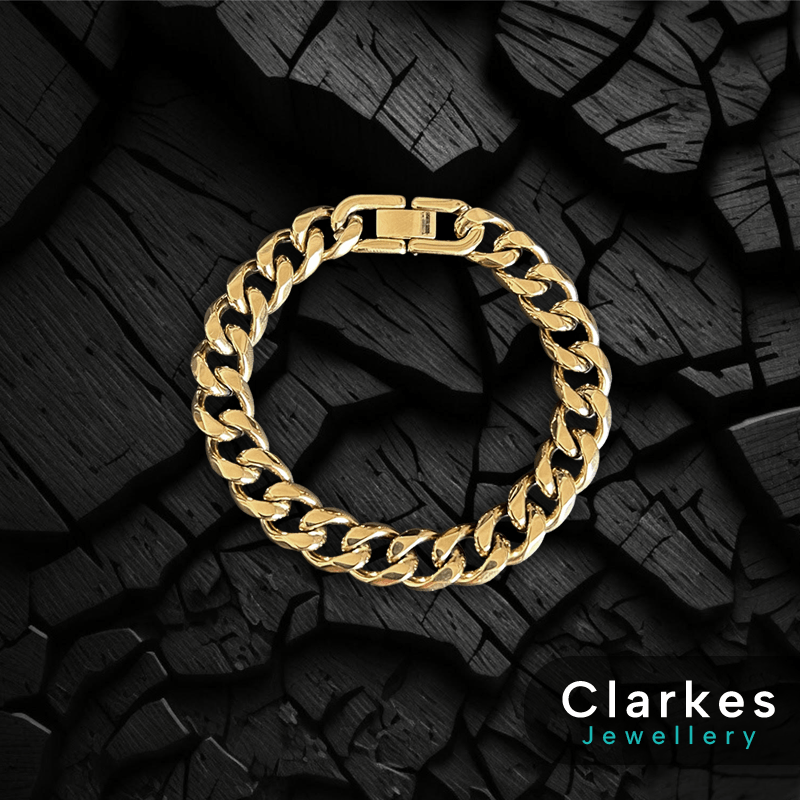 Men's 9ct GF Italian Cuban Link Bracelet 10mm - 21cm - 316 Stainless Steel