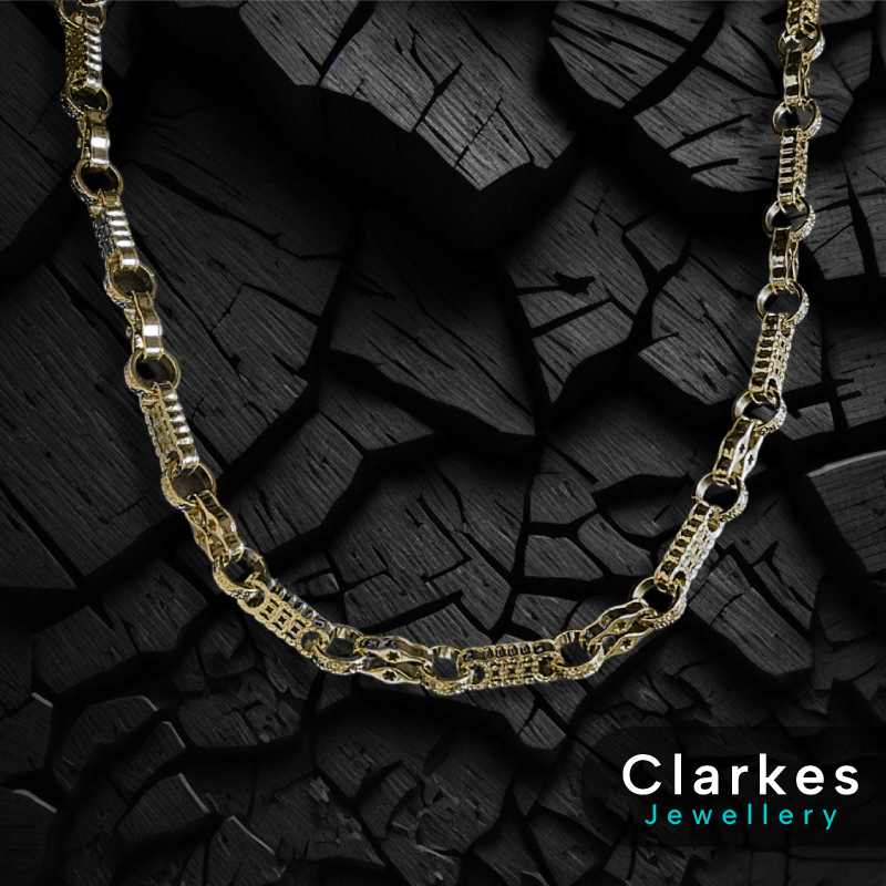 10mm Gold 18K GF 3D Gold Stars and Bars Chain Necklace Mens + Giftbox - Image 2