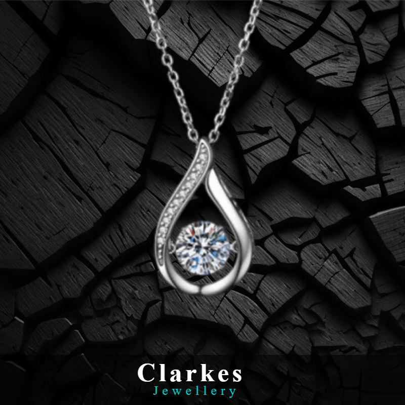 Ladies Stainless Zircon Teardrop Necklace Pendant