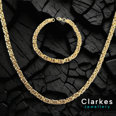 18ct Gold Filled 24" Stainless Flat Byzantine Chain + 9" Bracelet Set