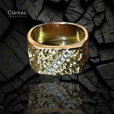 Chunky Gold Filled Ring Vintage Style CZ Nugget Mens Pinky Ring