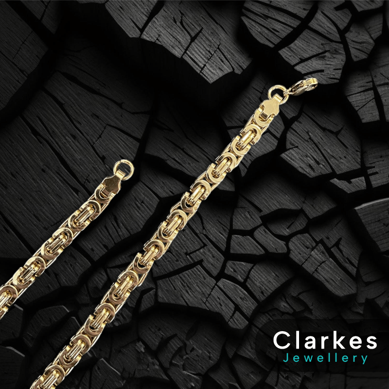 18ct Gold Filled 24" Stainless Flat Byzantine Link Necklace Chain - 6mm - Image 2