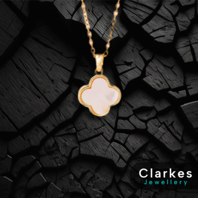Ladies Gold Plated Four-Leaf Clover Necklace with Mother of Pearl