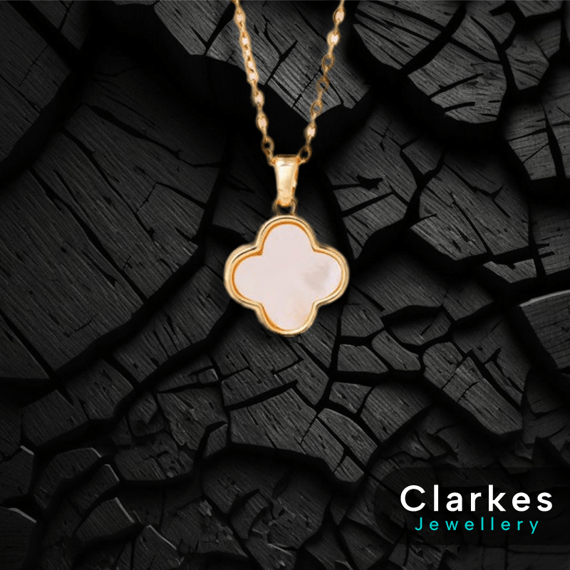 Ladies Gold Plated Four-Leaf Clover Necklace with Mother of Pearl