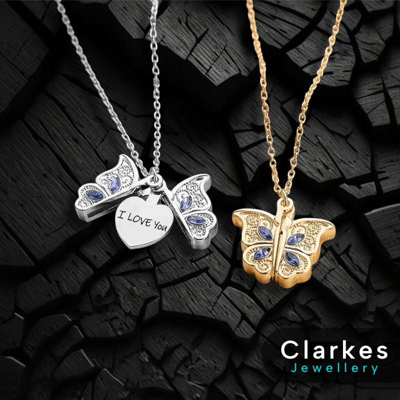 Timeless Opening Butterfly Pendant Necklace - ” I Love You Engraving “