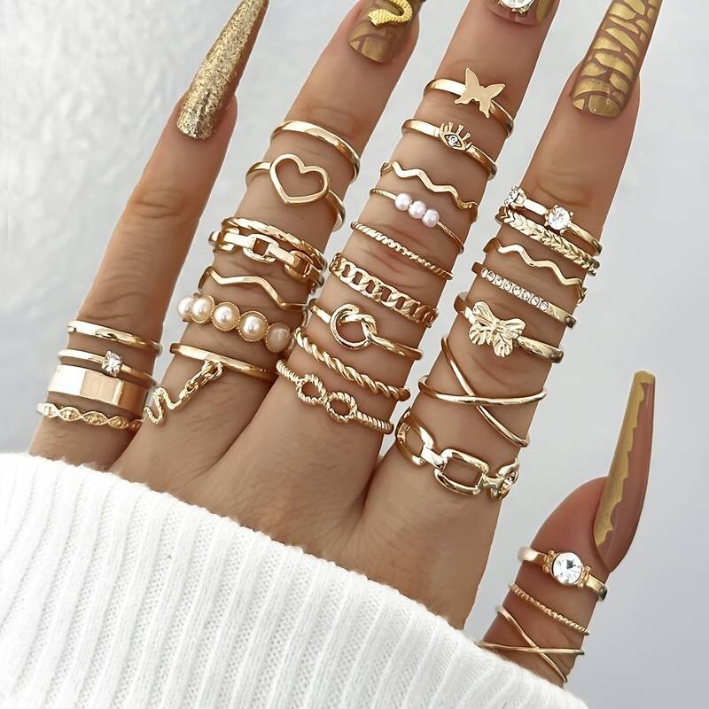 Job Lot 30 pcs Gold Stacking Vintage Style Rings - Wholesale Job Lot 25 Rings - Image 3