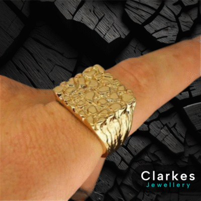18ct Gold Plated Mens Pinky Ring Golden Nugget Ring All Sizes