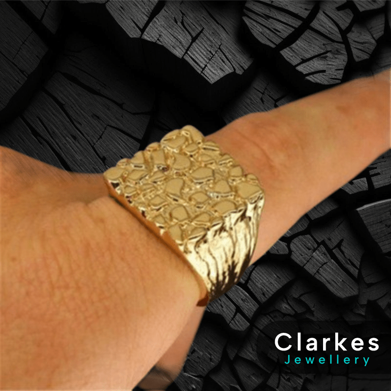 18ct Gold Plated Mens Pinky Ring Golden Nugget Ring All Sizes