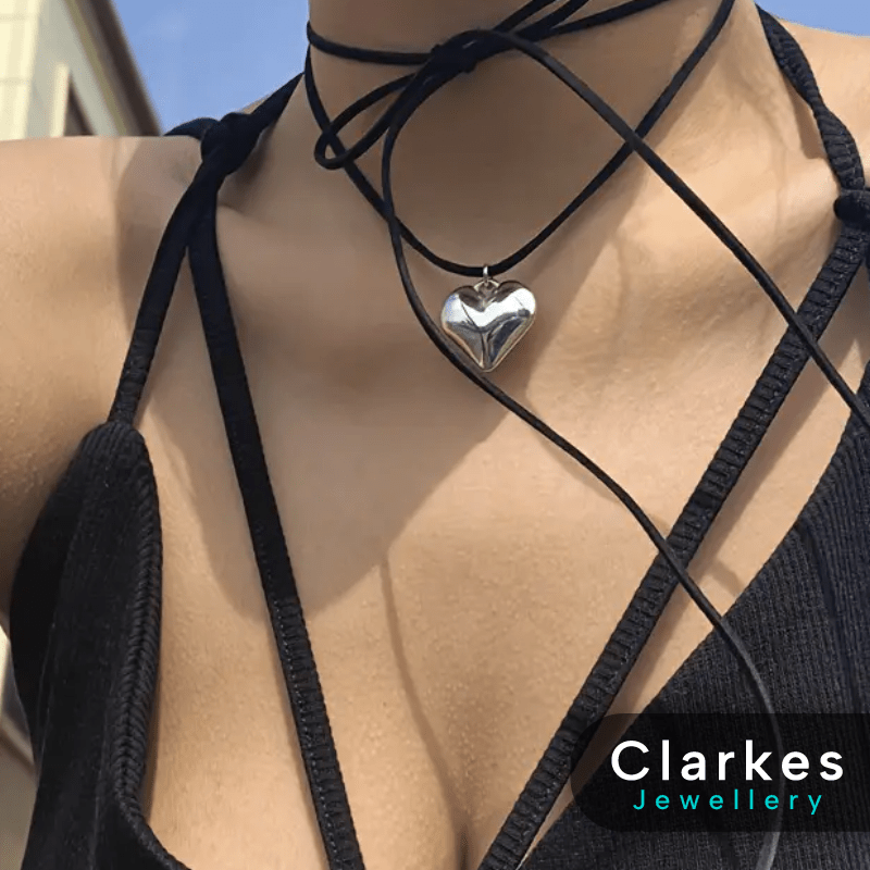 925 Silver Heart Pendant Tie Necklace for Ladies Girls - Image 2