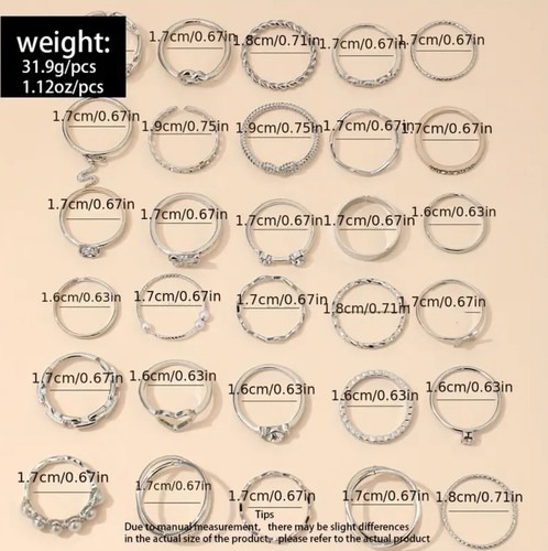 Job Lot 30pcs Silver Stacking Vintage Style Rings - Wholesale Job Lot 30pc - Image 3