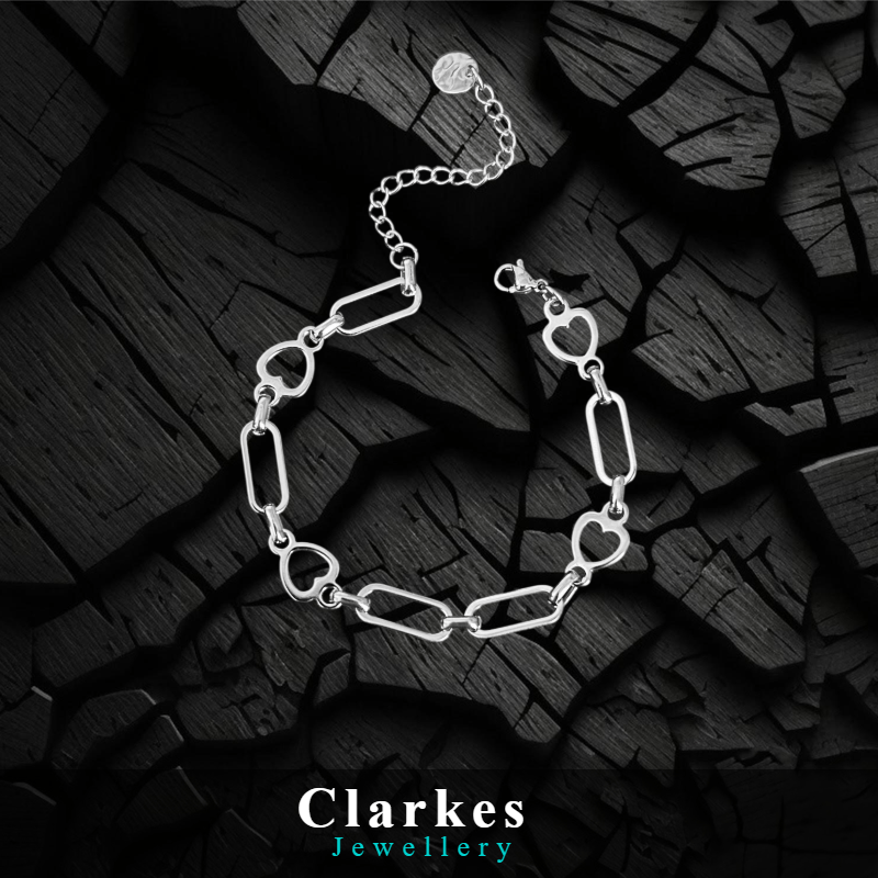 Stainless Steel Heart Link Paperclip Style Bracelet 17+5cm - Image 2