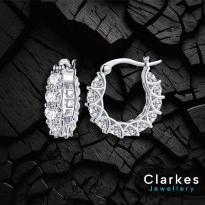Elegant Ladies' Silver Zircon Earrings with Secure Closure + Giftbox