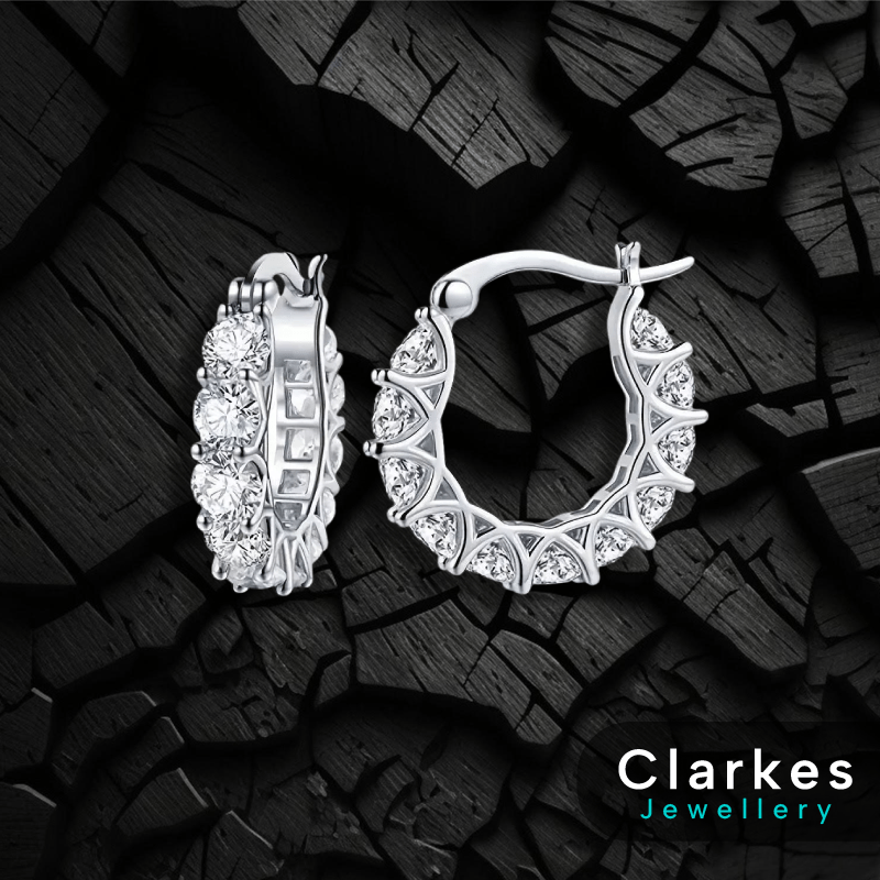 Elegant Ladies' Silver Zircon Earrings with Secure Closure + Giftbox