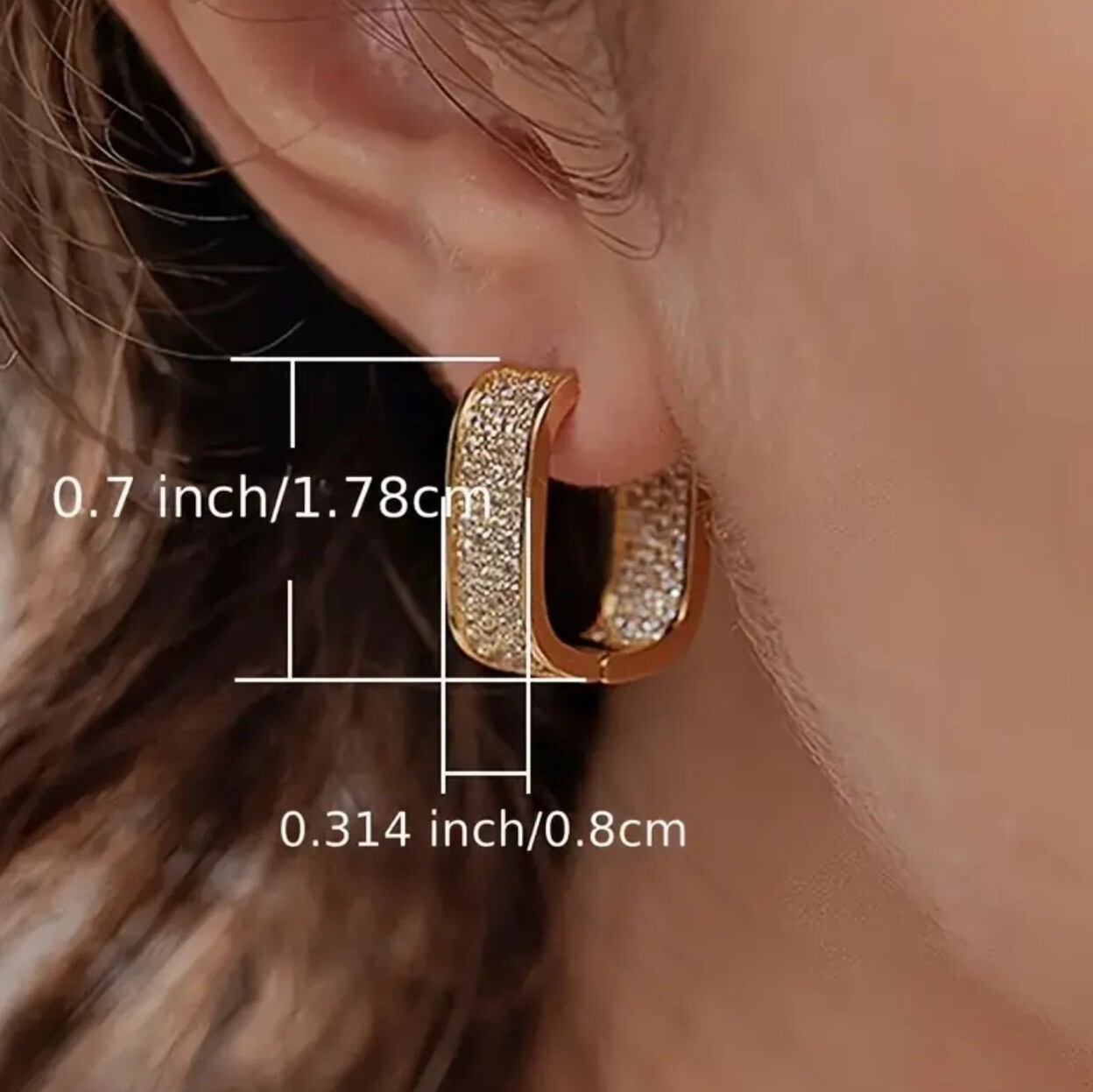 Ladies U Shape Earrings 18ct Gold Filled Cubic Zirconias Stone Earrings - Image 2