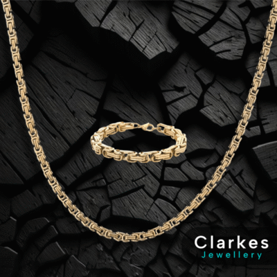 18ct Gold Filled Stainless Steel Box Byzantine Chain 24" + 9" Bracelet Set