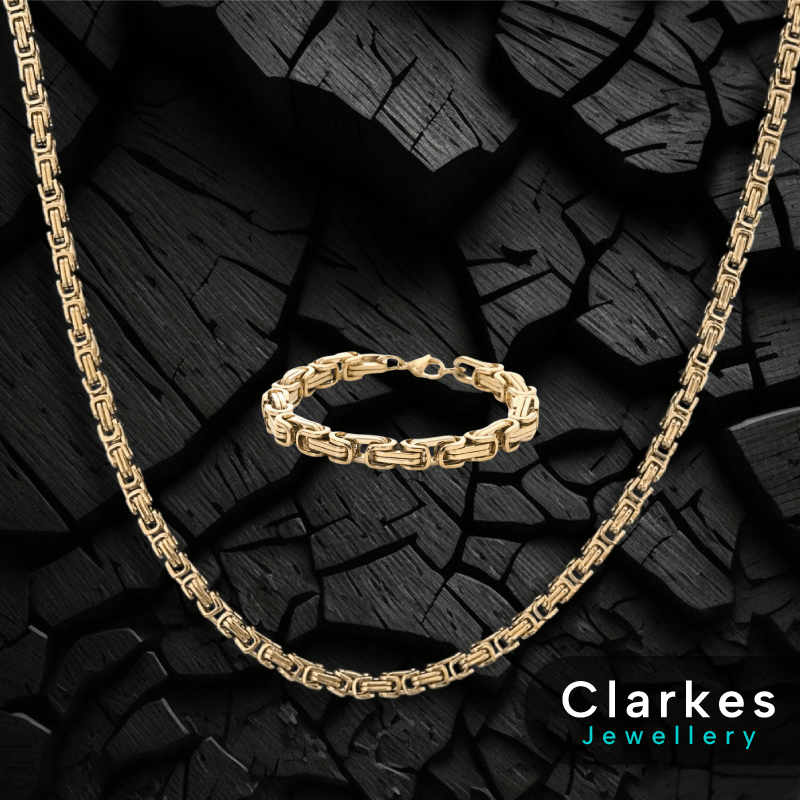 18ct Gold Filled Stainless Steel Box Byzantine Chain 24" + 9" Bracelet Set