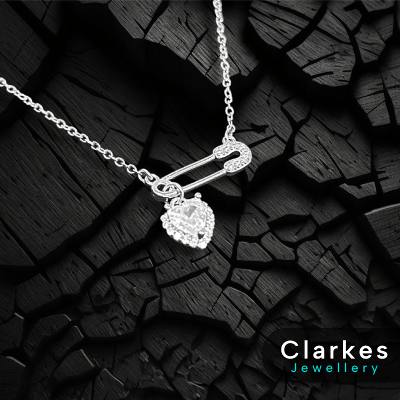 Dainty Stainless Steel Zircon Silver Safety Pin Necklace - Image 2