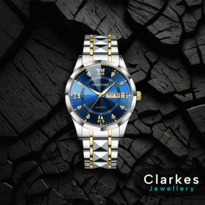 Men's Blue Face OurStart Quartz Silver Wristwatch + Date Feature