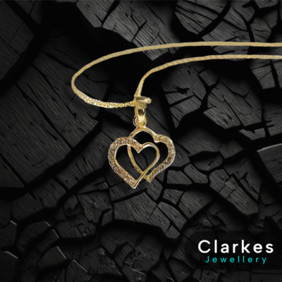 Ladies 9ct Gold Zircon Heart Pendant Necklace 40-45cm