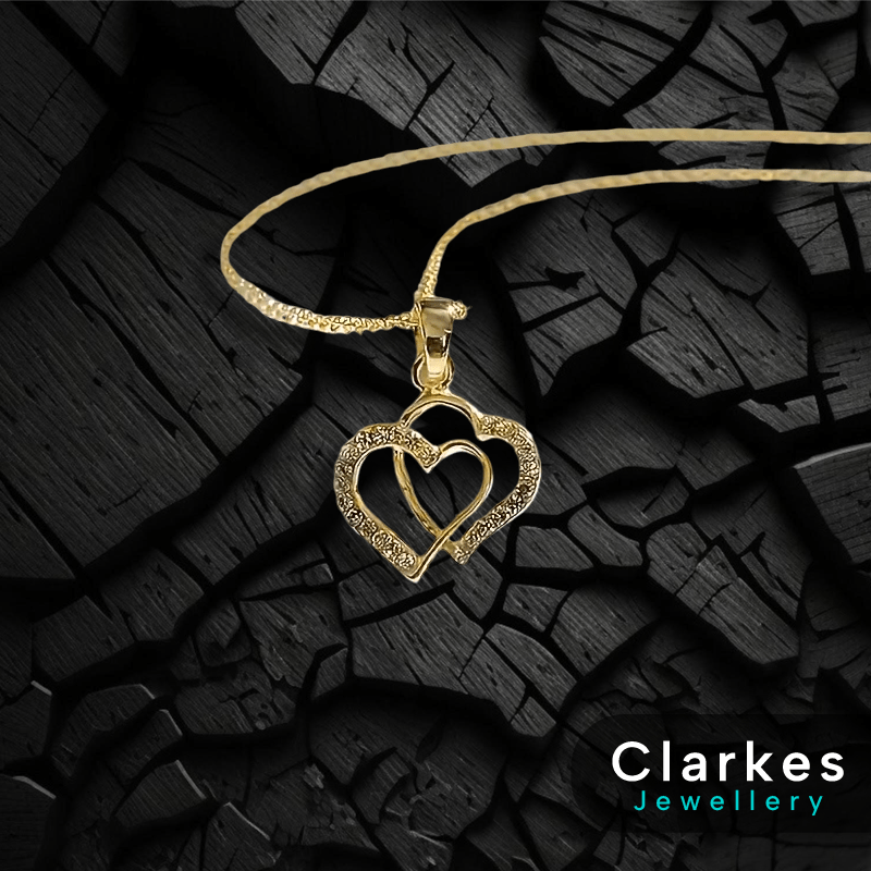 Ladies 9ct Gold Zircon Heart Pendant Necklace 40-45cm