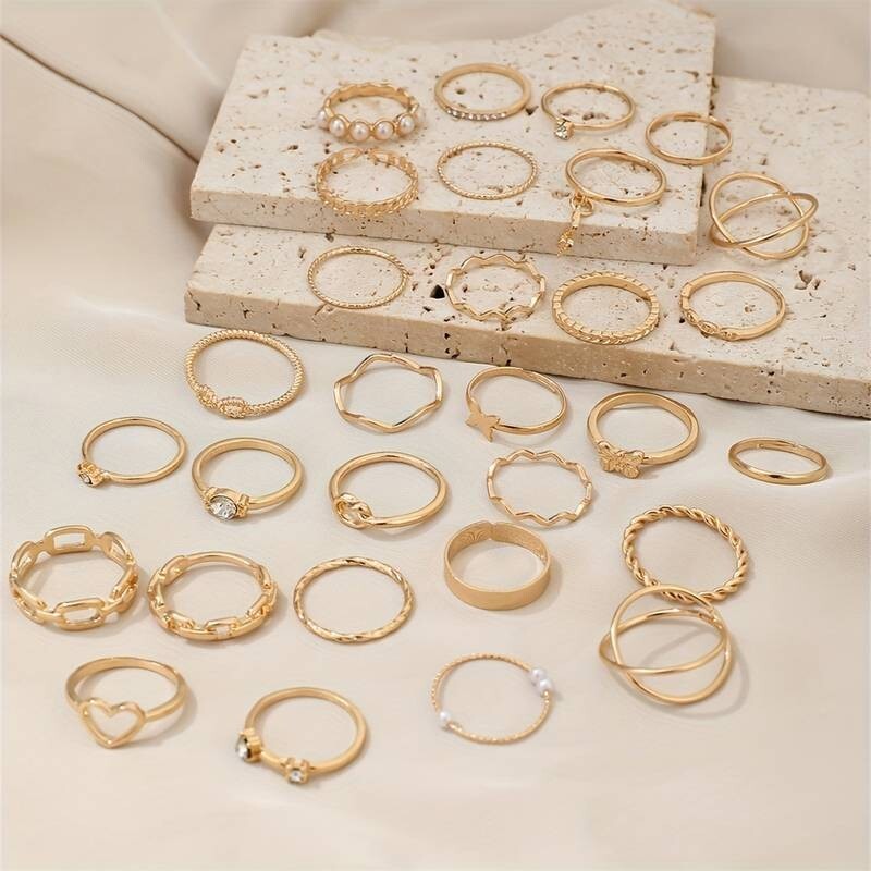 Job Lot 30 pcs Gold Stacking Vintage Style Rings - Wholesale Job Lot 25 Rings - Image 2