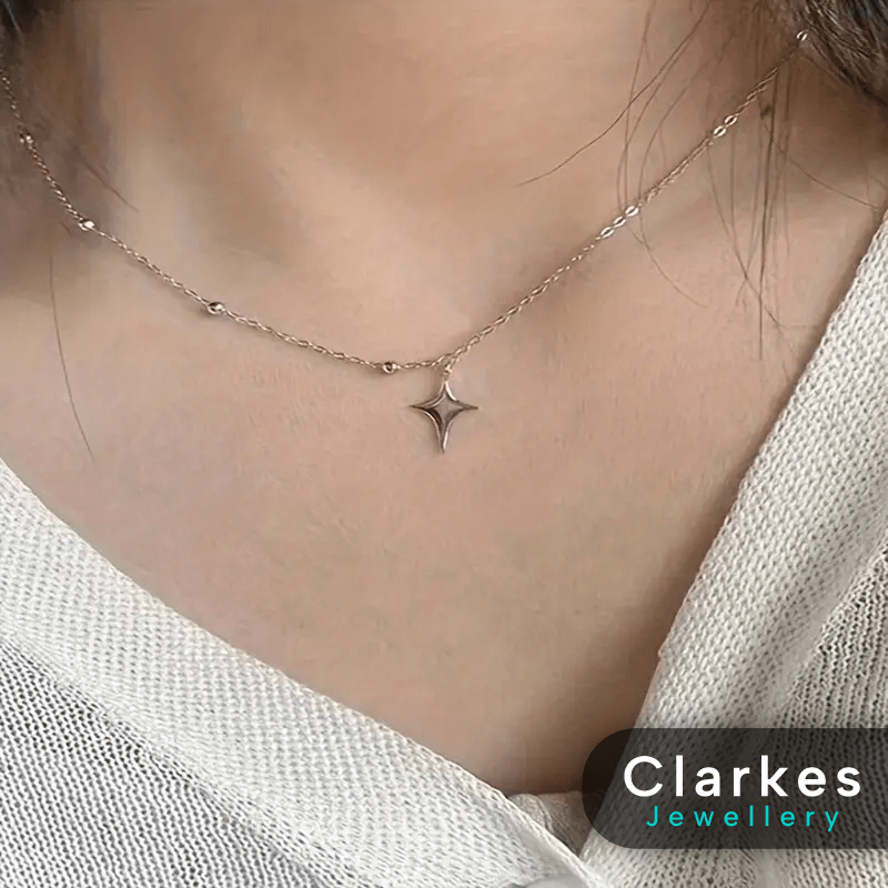 Ladies 925 Sterling Silver Star Pendant Necklace