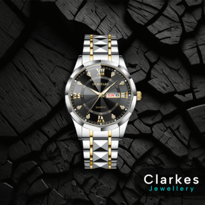 Men's Black Face OurStart Quartz Silver Wristwatch + Date Feature