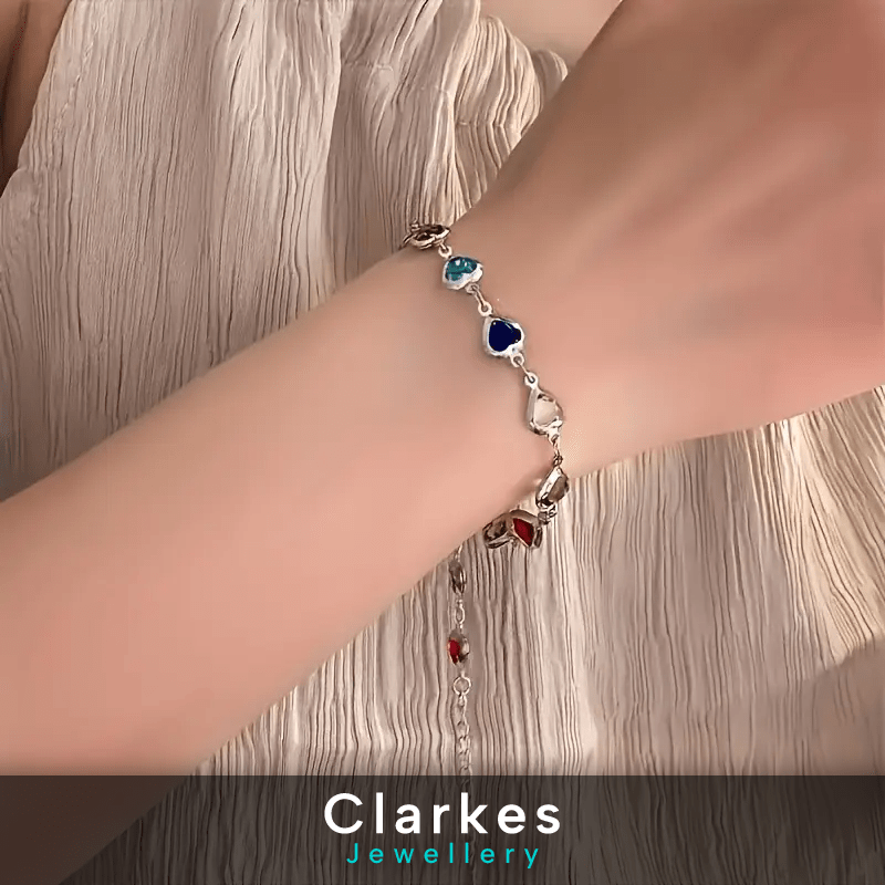 Silver Zircon Love Heart Charm Bracelet Elegant Multicolour Bracelet for Women - Image 2