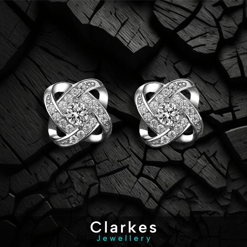 925 Silver Crystal Twist Earrings Gift Womens Studs UK