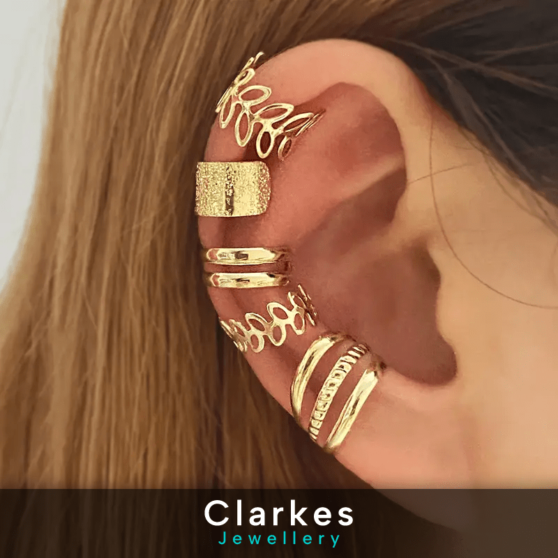 9ct Gold Plated Clip On Adjustable 5pc Earrings Girls Ladies Set