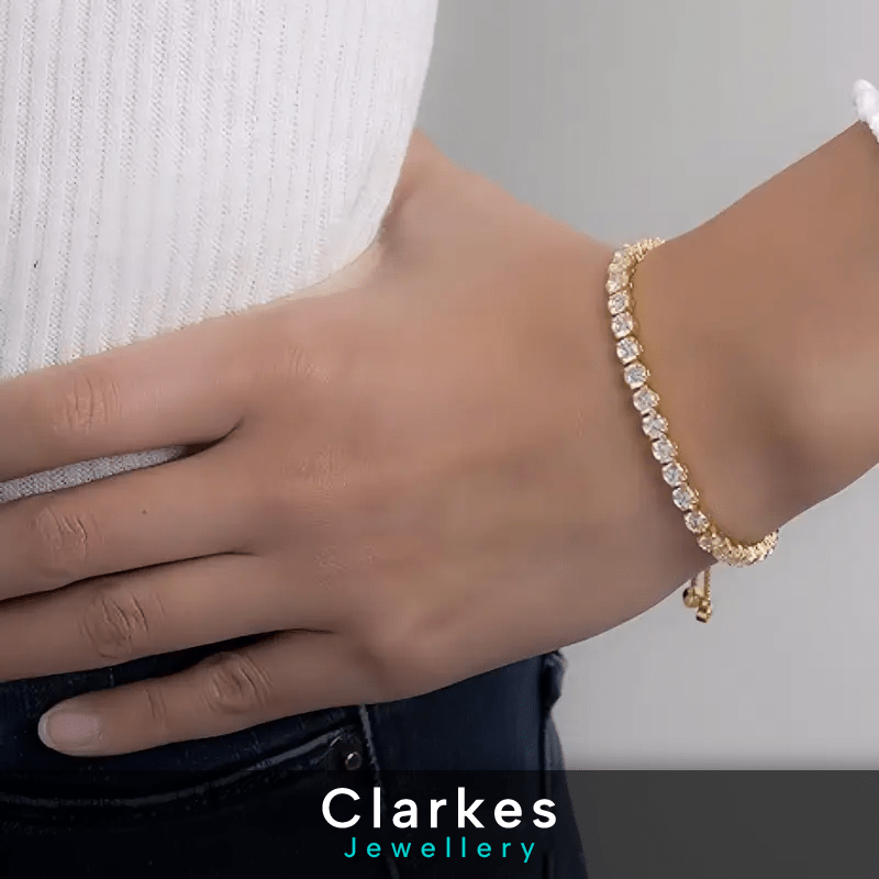 18k Gold Plated Solitaire Friendship Bracelet Created with Zircon Crystals - Image 2