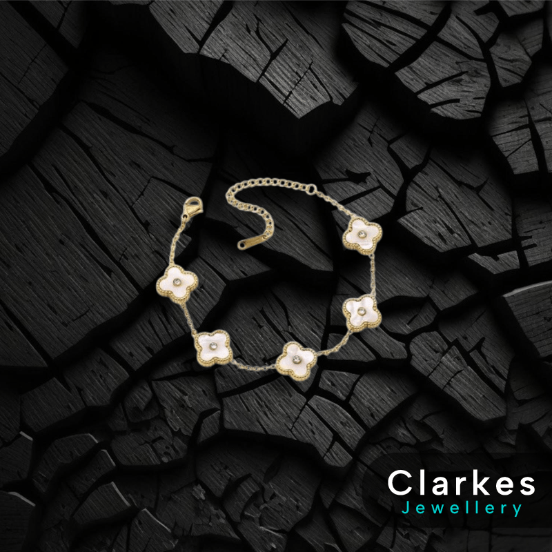 Gold White Mother-of-Pearl Clover Bracelet