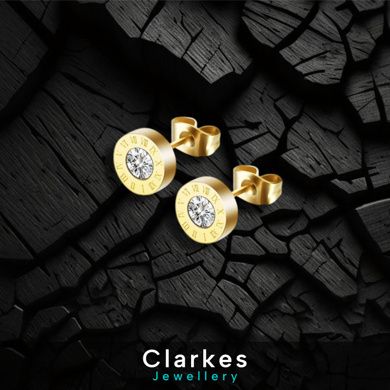 18ct Gold Numeral Stud Earring Set With Zircon Stone