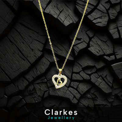 Ladies 9ct Gold Zircon Heart Pendant Necklace 40 - 45cm