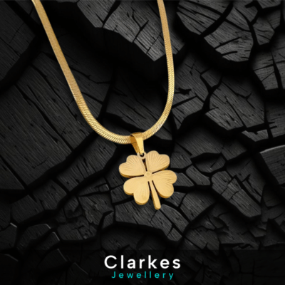 Stunning 18ct Gold Clover Herringbone Necklace Pendant - 40+5cm Extension