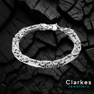 Stainless Steel Mens Byzantine Cross Link 9" Bracelet 6mm Width