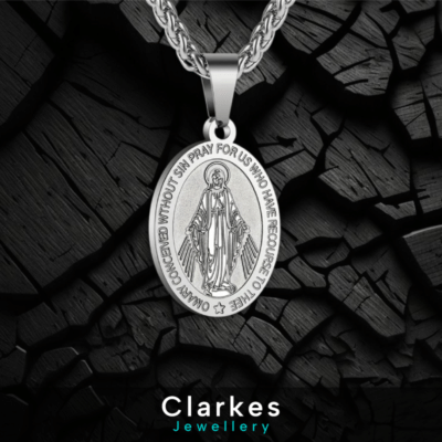 Our Lady of The Miraculous Medal Pendant 24" Necklace Stainless Steel