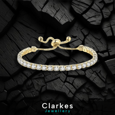 18ct Gold Ladies Solitaire Tennis Bracelet with Zircon Crystal - Adjustable Fit