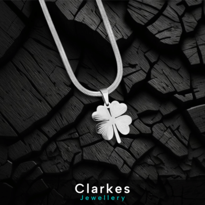 925 Silver Clover Pendant Herringbone Necklace - Ladies Girls 40+5cm Length