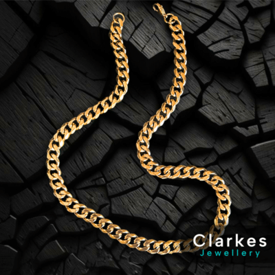 18ct Gold Filled 11mm Italian Stainless Steel Cuban Chain Necklace - 21" (55cm)